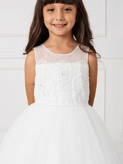 Girls Multi Color Lace Bodice Illusion Neck Tulle Junior Bridesmaid 2-14 - SophiasStyle.com