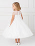 Big Girls Ivory Illusion Neck Cap Sleeves Beaded Tulle Communion Dress 8-16 - SophiasStyle.com