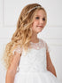 Little Girls Ivory Illusion Neck Cap Sleeves Beaded Tulle Flower Girl Dress 2-6 - SophiasStyle.com