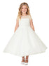 Big Girls Ivory Illusion Neck Cap Sleeves Beaded Tulle Communion Dress 8-16 - SophiasStyle.com