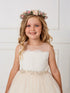 Little Girls Champagne Illusion Neck Lace Tulle Overlay Flower Girl Dress 2-6 - SophiasStyle.com