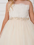 Big Girls Champagne Illusion Neck Lace Tulle Junior Bridesmaid Dress 8-14 - SophiasStyle.com