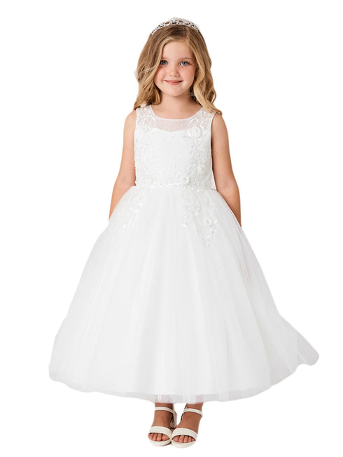 Girls Multi Color Illusion Neck 3D Floral Lace Junior Bridesmaid Dress 2-14 - SophiasStyle.com