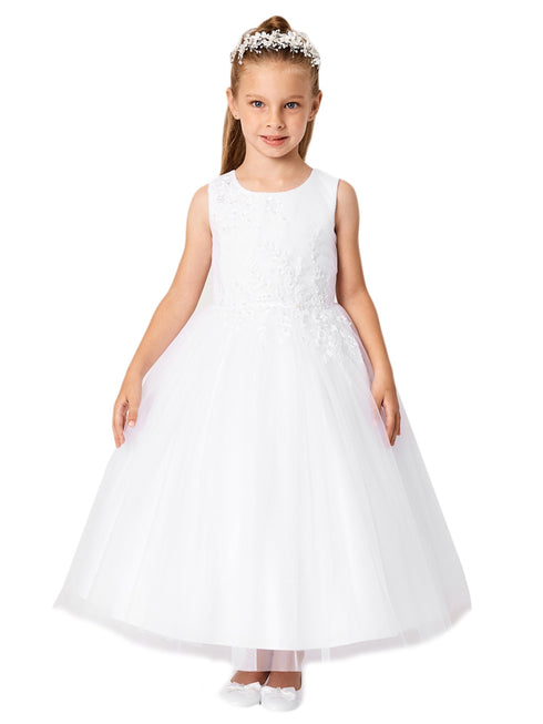 Little Girls Ivory Pleated Bodice Floral Applique Flower Girl Dress 2-6 - SophiasStyle.com
