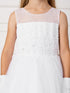Big Girls White Illusion Neck Lace Pearls Junior Bridesmaid Dress 8-16 - SophiasStyle.com