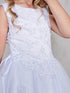 Big Girls White Lace Applique Satin Tulle Bolero Plus Size Communion Dress 6-20X - SophiasStyle.com