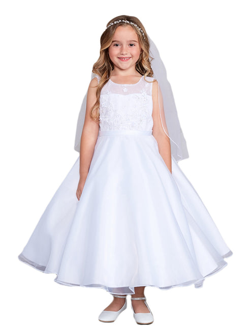 Girls Multi Color Lace Illusion Neck 3D Flowers Organza Communion Dress 2-14 - SophiasStyle.com