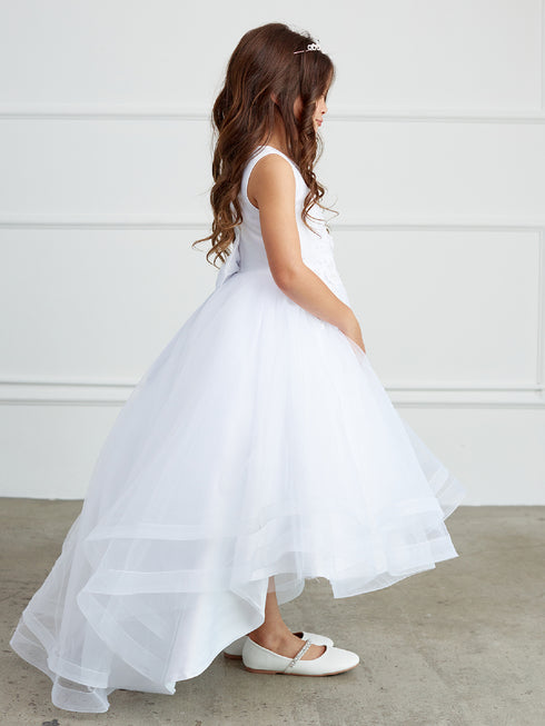 Big Girls White Pearl Rhinestone Lace Tail Skirt Junior Bridesmaid Dress 8-16 - SophiasStyle.com