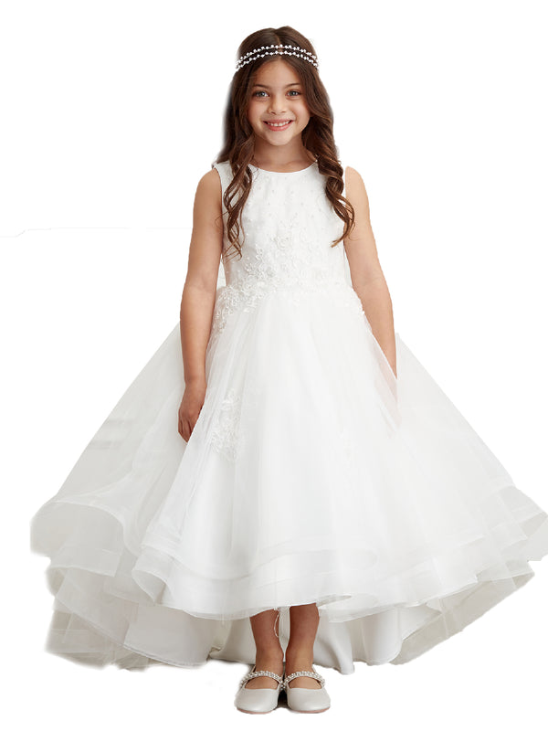 Big Girls Ivory Pearl Rhinestone Lace Tail Skirt Junior Bridesmaid Dress 8-16 - SophiasStyle.com