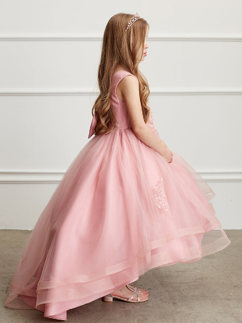 Big Girls Mauve Pearl Rhinestone Lace Tail Skirt Junior Bridesmaid Dress 8-16 - SophiasStyle.com