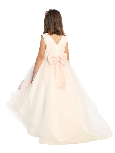 Big Girls Blush Pearl Rhinestone Lace Tail Skirt Junior Bridesmaid Dress 8-16 - SophiasStyle.com