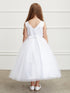 Big Girls White Illusion Neckline Lace Appliques Junior Bridesmaid Dress 8-18 - SophiasStyle.com