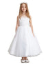 Big Girls White Illusion Neckline Lace Appliques Junior Bridesmaid Dress 8-18 - SophiasStyle.com