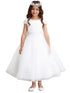 Tip Top Kids Little Girls White Cape Sleeve Pearl Waist Communion Dress 2-6 - SophiasStyle.com