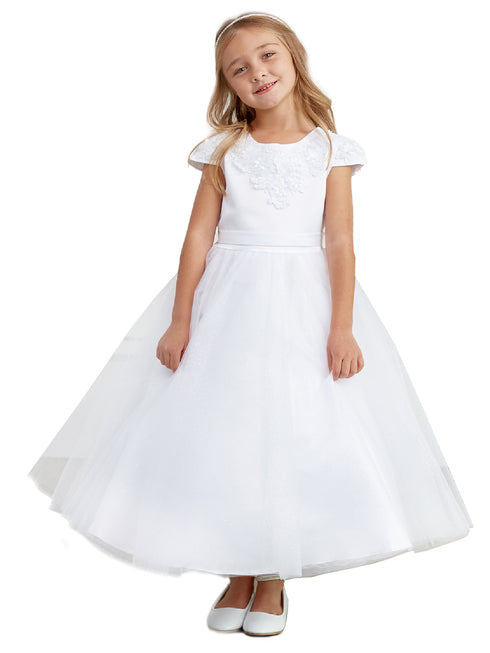 Tip Top Kids Big Girls White 3D Flower Neckline Communion Dress 8-18 - SophiasStyle.com
