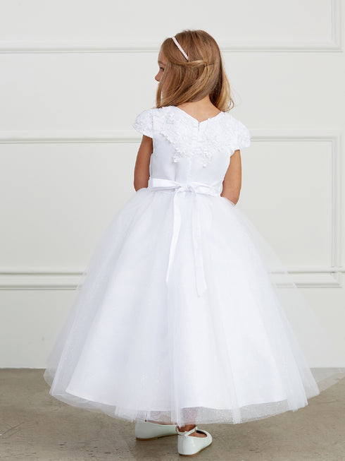 Tip Top Kids Little Girls White 3D Flower Neckline Communion Dress 2-6 - SophiasStyle.com