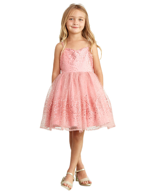 Big Girls Mauve Spaghetti Strap Sequin Tulle Junior Bridesmaid Dress 8-12 - SophiasStyle.com