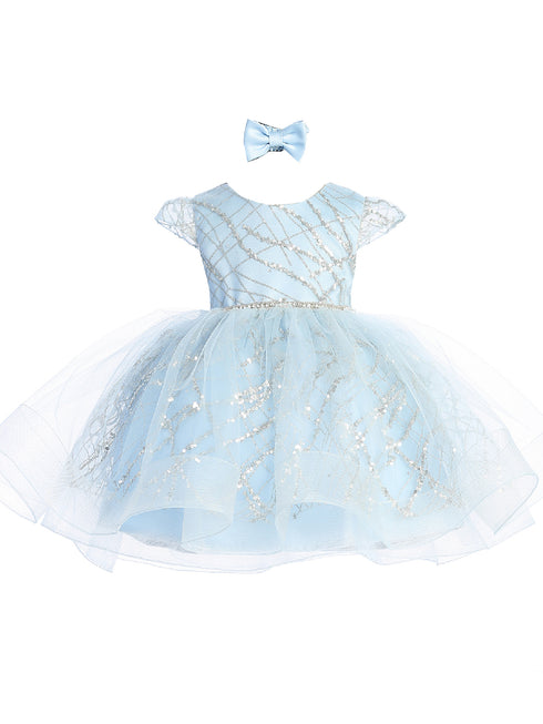 Baby Girls Sky Blue Glitter Rhinestone Waistline Tulle Flower Girl Dress 6-24M - SophiasStyle.com