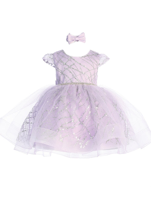 Baby Girls Lilac Glitter Rhinestone Waistline Tulle Flower Girl Dress 6-24M - SophiasStyle.com
