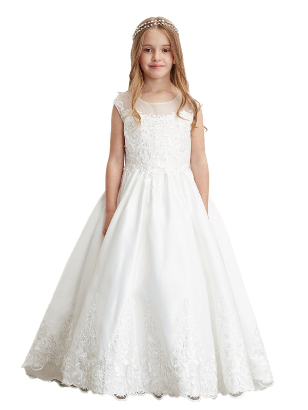 Tip Top Kids Big Girls Ivory Oversized Bow Train Communion Dress 8-16 - SophiasStyle.com