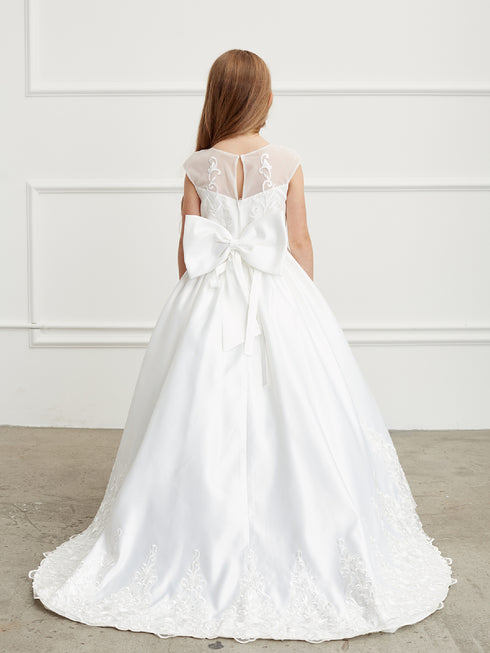 Tip Top Kids Big Girls Ivory Oversized Bow Train Communion Dress 8-16 - SophiasStyle.com