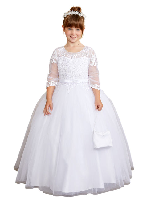 Tip Top Kids Girls Illusion Neckline Lace Applique Special Occasion Dress, Sizes 2-18 - SophiasStyle.com