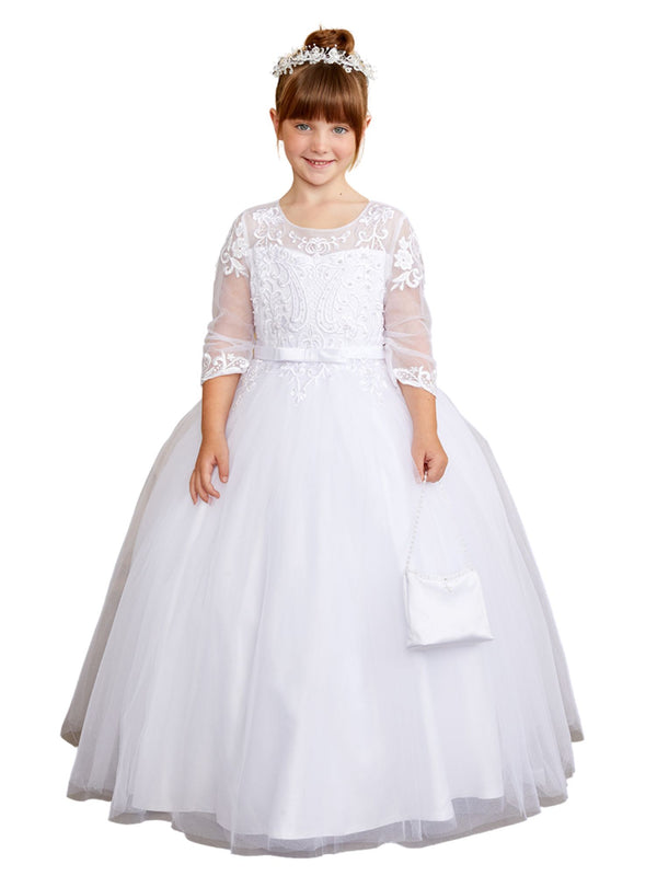 Tip Top Kids Girls Illusion Neckline Lace Applique Special Occasion Dress, Sizes 2-18 - SophiasStyle.com