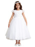 Big Girls White Lace Tulle Cape Sleeve Junior Bridesmaid Dress 8-16 - SophiasStyle.com