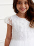 Big Girls White Lace Tulle Cape Sleeve Junior Bridesmaid Dress 8-16 - SophiasStyle.com