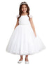 Big Girls White Tulle Cape Sleeve Rhinestone Belt Junior Bridesmaid Dress 8-16 - SophiasStyle.com