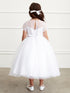 Big Girls White Illusion Neckline Short Sleeve Junior Bridesmaid Dress 8-16 - SophiasStyle.com