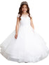 Big Girls White Illusion Neckline Horse Hair Junior Bridesmaid Dress 8-16 - SophiasStyle.com
