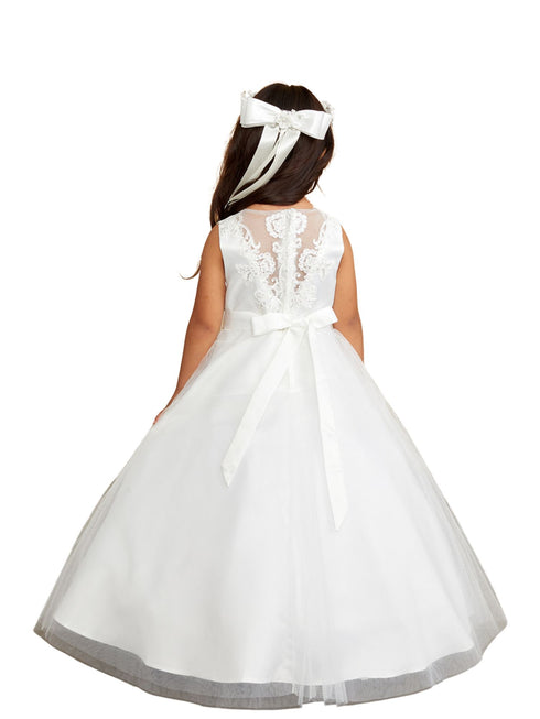 Tip Top Kids Girls White Satin Bodice Lace Back Special Occasion Dress, Sizes 2-16 - SophiasStyle.com