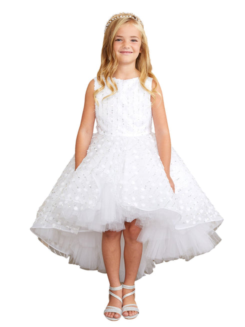 Tip Top Kids Girls Hi-Low Dress with 3D Flower, Beads, and Sequin Overlay Bodice, Sizes 2-12 - SophiasStyle.com