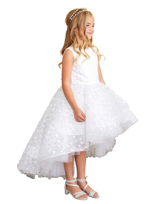 Tip Top Kids Girls Hi-Low Dress with 3D Flower, Beads, and Sequin Overlay Bodice, Sizes 2-12 - SophiasStyle.com