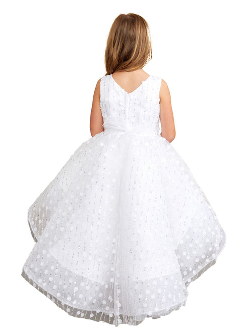 Tip Top Kids Girls Hi-Low Dress with 3D Flower, Beads, and Sequin Overlay Bodice, Sizes 2-12 - SophiasStyle.com