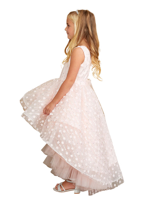 Tip Top Kids Girls Hi-Low Dress with 3D Flower, Beads, and Sequin Overlay Bodice, Sizes 2-12 - SophiasStyle.com