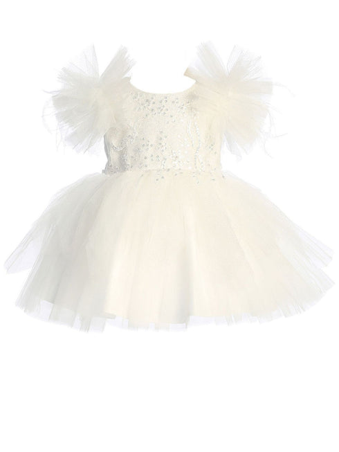 Tip Top Kids Girls Mesh Sleeve Dress with Beaded Lace Overlay Bodice and Layered Skirt, Sizes 6 Months-12 - SophiasStyle.com