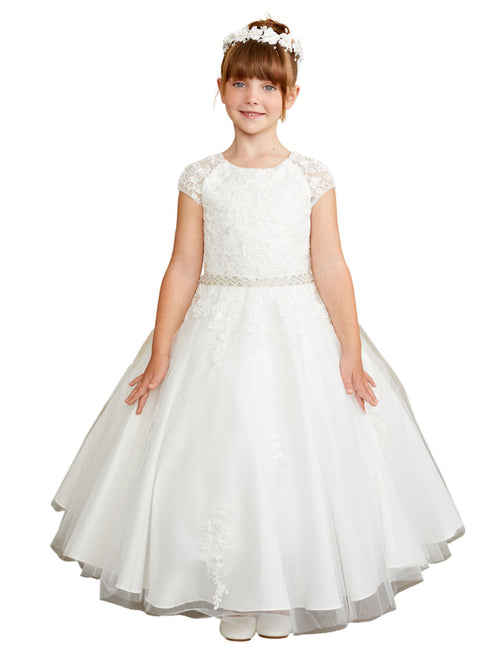 Tip Top Kids Girls Lace Cap Sleeve Pearl Adorned Special Occasion Dress, Sizes 2-16 - SophiasStyle.com