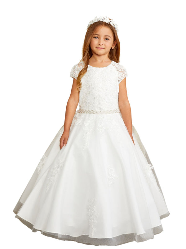 Tip Top Kids Girls Lace Cap Sleeve Pearl Adorned Special Occasion Dress, Sizes 2-16 - SophiasStyle.com