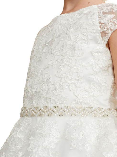 Tip Top Kids Girls Lace Cap Sleeve Pearl Adorned Special Occasion Dress, Sizes 2-16 - SophiasStyle.com