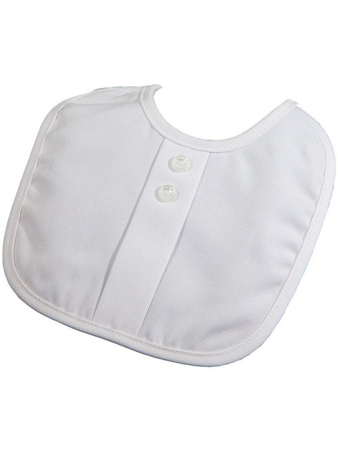 Little Things Mean A Lot Baby Boys White Buttons Polyrayon Gabardine Bib - SophiasStyle.com