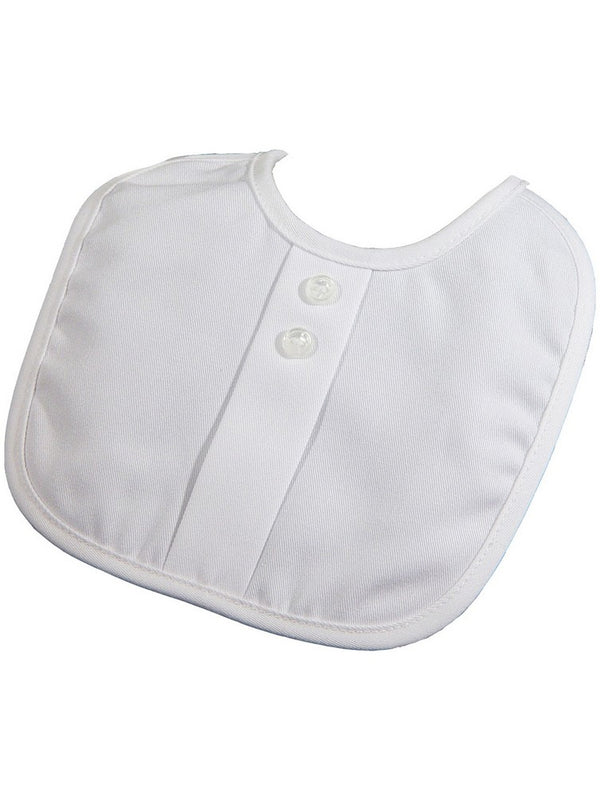 Little Things Mean A Lot Baby Boys White Buttons Polyrayon Gabardine Bib - SophiasStyle.com