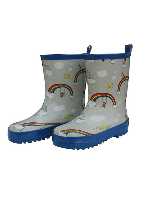 Foxfire Little Girls Multi Rainbow Print Back Handle Rain Boots 5-10 Toddler - SophiasStyle.com