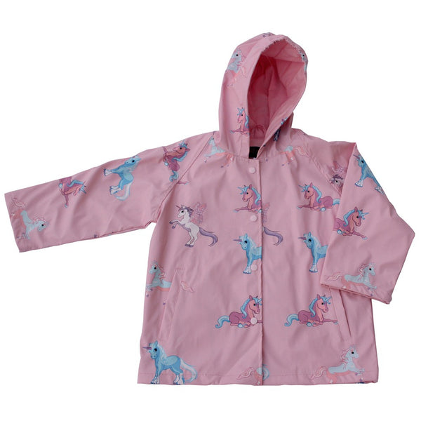 Foxfire Little Girls Pink Blue Unicorn Print Hooded Lined Raincoat 1T-6 - SophiasStyle.com