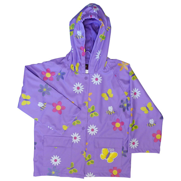 Foxfire Big Girls Purple Floral Butterfly Print Hooded Raincoat 8-10 - SophiasStyle.com
