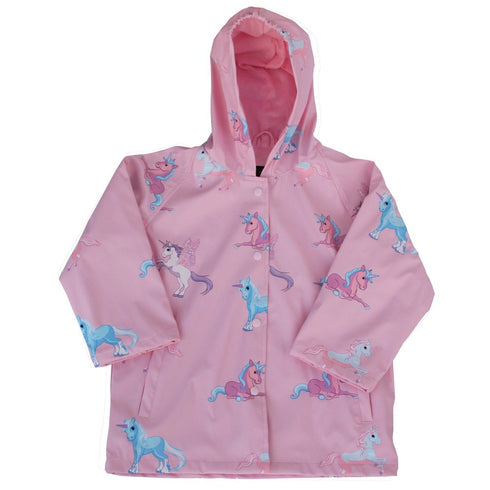 Foxfire Big Girls Pink Blue Unicorn Print Hooded Lined Raincoat 8-10 - SophiasStyle.com