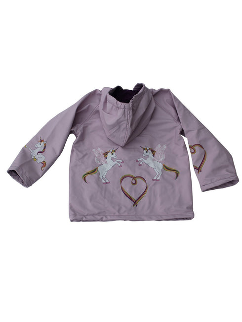 Foxfire Big Girls Lilac Rainbow Heart Unicorn Print Hooded Rain Coat 8-10 - SophiasStyle.com
