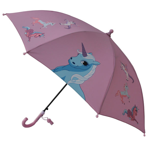 Foxfire Girls Pink Dome Unicorn Whistle Umbrella 29" - SophiasStyle.com