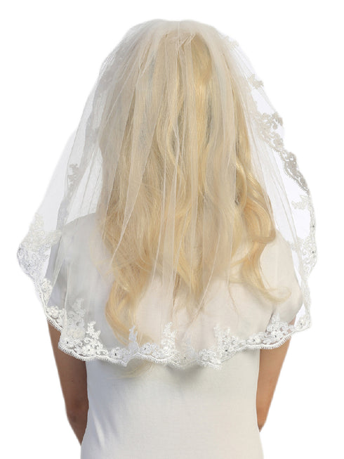Tip Top Kids Girls White Floral Lace Mantilla Veil - SophiasStyle.com